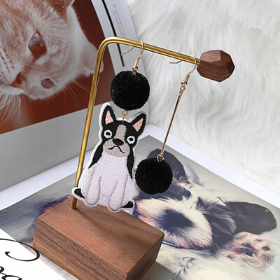 

New Fashion Style Cartoon Embroidery Animal Dog Cloth Ball Top Drop Earrings Fashion Accessories Wholesale