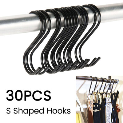 

30pcs Stainless Steel Black  Shaped Hooks Bathroom Kitchen Hanging Hanger Clasp Rack Sundries Organizer Storage Holders