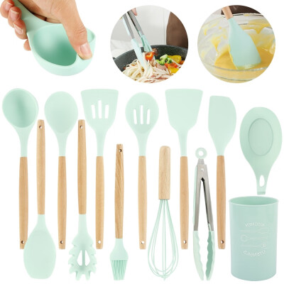 

913Pcs Wooden Handle Silicone Kitchenware Set Non-stick Pot Spoon Shovel Scraper Kitchen Accessories