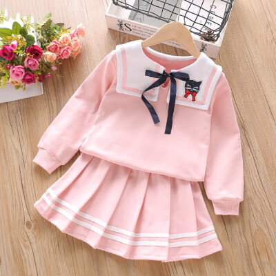 

2019 Girls Costume Toddler Girl Clothes Sets Winter Autumn Children Clothing Long Sleeve Top Pleated Skirts Kids Clothes