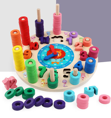

YIWULAWooden Multifunction Rainbow Digital Clock Alarm Clock Cognitives Toy Children
