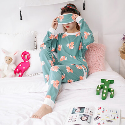 

Womens Cute Pajamas Sets with Blinder Long Sleeve Suit Banana Animal Cartoon Girls Sleepwear Women Pijamas for Home Pyjama Femme