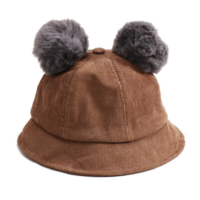 

Baby Hat Girl Baby Hat Autumn Winter Cute Double Pompon Children Winter Warm Corduroy Solid Color Basin Cap