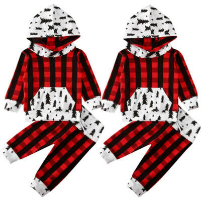 

Xmas Infant Baby Boy Girl Hoodie Tops Plaid Pants Christmas Outfits Tracksuit UK