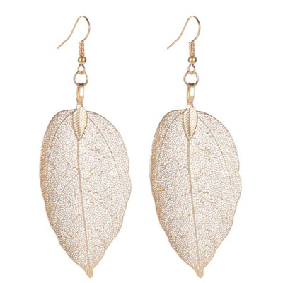 

Womens Retro Leaf Leaves Hollow Out Long Dangle Earrings Hook Jewelry Gift