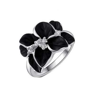 

Austrian Crystal Rose Gold Black Rose Petal Ring