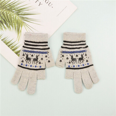 

1 Pair Adult Christmas Elk Deer Knitted Gloves Thicken Two-Finger Touch Screen Full Finger Mittens To Keep Warm Gloves