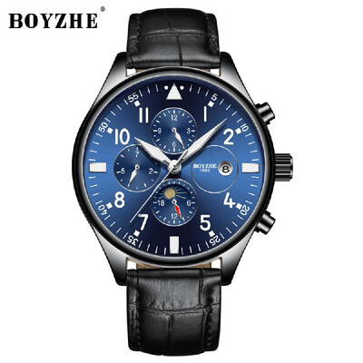 

BOYZHE WL002-P Watch Brand Luminous Waterproof Business Full-automatic Mechanical Men Leather Wrist Watch with Gift Box