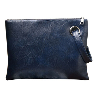 

Fashion Women Solid Color Faux Leather Wristlet Zipper Large Envelope Clutch Bag