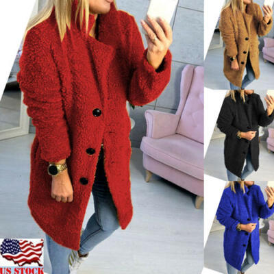 

Womens Fleece Fur Jacket Outerwear Tops Winter Warm Hooded Fluffy Coat Fashion