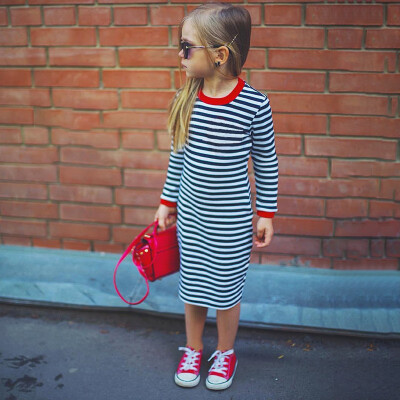 

Autumn Casual Baby Girls Striped Pattern Long Sleeve Dress Kids Toddler Pageant Sundress