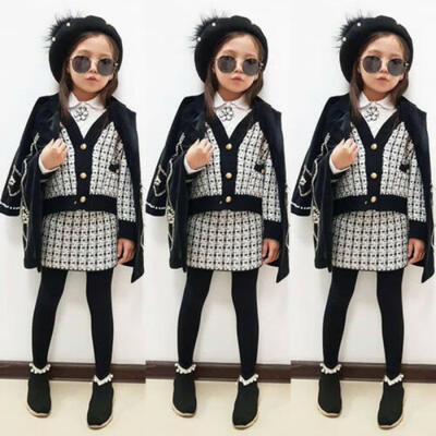 

USA Toddler Baby Girls Winter Clothes Plaid Coat TopsTutu Dress Formal Outfits