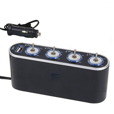 

12V 4 Way Multi Socket Car Charger Vehicle Auto Cigarette Lighter Socket Splitter with USB Ports Plug Adapter