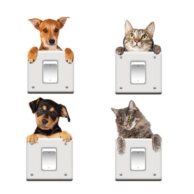 

4pcsset Cute Cat Dog Wall Sticker Cat Switch Sticker Wall Sticker Home Decor For Living Room Children Room Switch Sticker