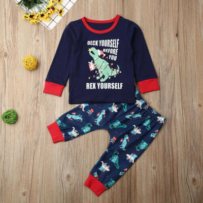 

US Xmas Newborn Baby Boy Girl Clothes Christmas Dinosaur Tops Pants Outfit 0-24M