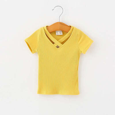 

Summer Baby Girls Candy Color Short Sleeved Kids T-shirt Cotton V-neck Tops