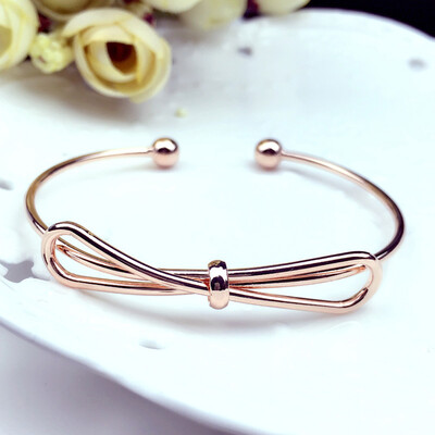 

New Fashion Women Rose Gold Silver Plated Simple Bow Knot Alloy Open Cuff Bangle Charm Bracelet