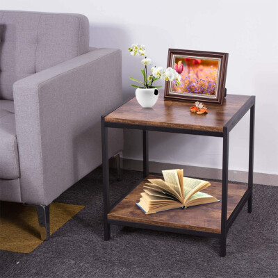 

Gobestart Square Vintage End Table Metal Sofa Side Table With Storage Rack Night Stand