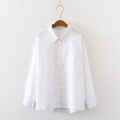 

White Blouse Women Pocket Blouse Casual Long-sleeved Shirt Turn-down Collar Casual Blouses Tops