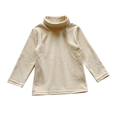 

Super Warm Plus Velvet Tops Winter Baby Kids Girls Solid Color High Collar Blouse Long Sleeves T-shirt Sweatshirt