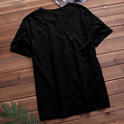 

Toponeto Mens Baggy Cotton Linen Solid Short Sleeve Button Retro T Shirts Tops Blouse
