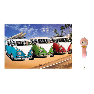 

5D DIY Rhinestone Embroidery Pictures Seaside Bus Painting Diamond Cross-stitch Needlework Stitchwork Drawing Decor with Pen