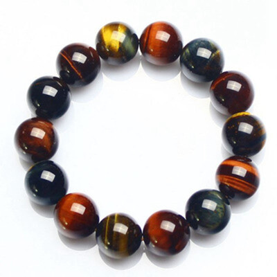 

Natural Crystal Tricolour Tigers Eye Stone Retro Bracelet Elasticity Hand String Unisex Pair Jewelry