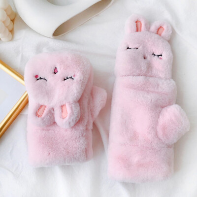 

Tailored Fashion Women Winter Lovely Warm Flip Over Thickening Rabbit Plush Gloves