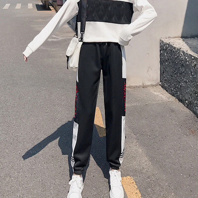 

Autumn Women Harem Pants Hip Hop Loose Beam Legs Ankle-Length Casual Jogging Trousers High Waist Elastic Drawstring Pants