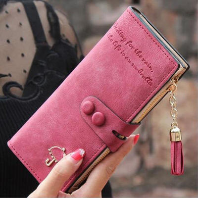 

Womens Leather Purse Card Holder Long Wallet Clutch Tassel Zipper Button Handbag