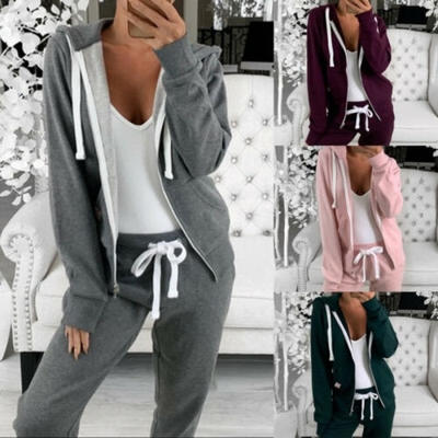 

Autumn Winter Fashion Women Zipper Hooded Sweatshirt Long Sleeve Outwear Hoodie Plain Jacket Coat Tops