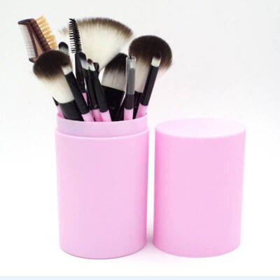 

12 Pcs Eye Makeup Brush Set Eyeshadow Eyeliner Blending Pencil Makeup Brushes Rose Purple Handle Plastic Pot