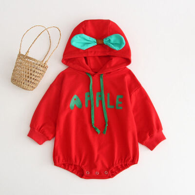 

Spring Autumn Newborn Rompers Baby Boys Girls Cute Fruit Shaped Jumpsuit Long Sleeve Hooded Plus Velvet Letter Print Jumpsuit