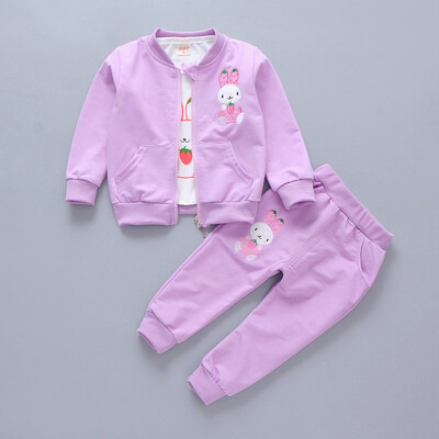 

3Pcs Childrens Sets Kids Girls Clothing Lovely Cartoon Rabbit Print T-shirt Coat Pant Set Children Kids Outfits Sets for Girls