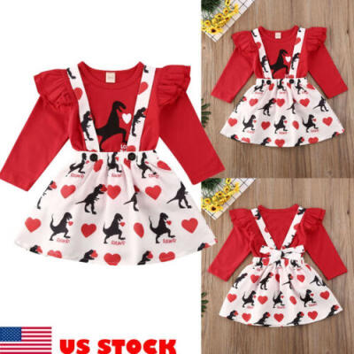 

US Toddler Kids Baby Girls Long Sleeve Tops Bib Dress Skirt Outfits Clothes