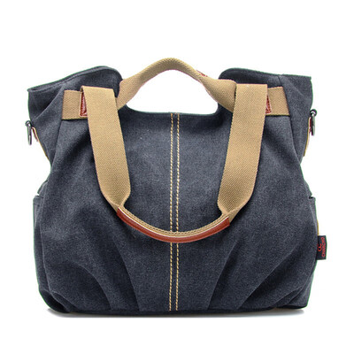 

Travel Women Canvas Solid Color Large Capacity Shoulder Bag Multi Pocket Handbag