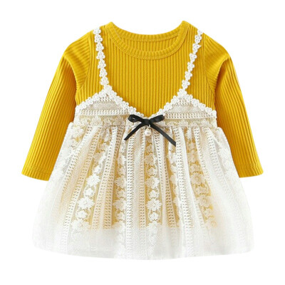 

Girl Long Sleeves Round Neck Dress Lace Princess Female Baby Autumn Dress