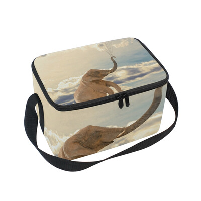 

ALAZA Insulated Lunch Box Elephant Flying With Balloon Lunch Bag for Men Women Portable Tote Bag Cooler Bag