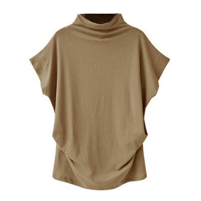 

Summer Fashion Women Solid Color Loose Turtle Neck Short Sleeve T-Shirt Top