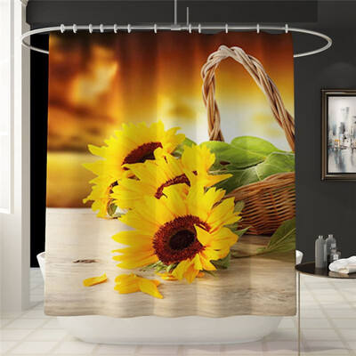 

New Bathroom Shower Curtain Sunflowers Durable Waterproof Fabric Bathroom Curtain
