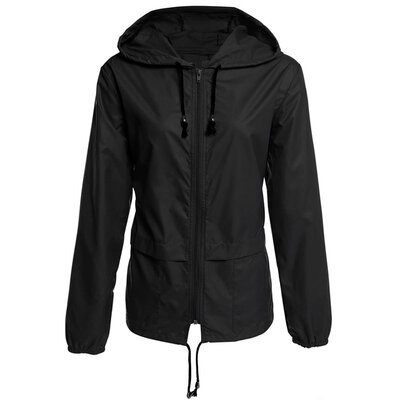 

Fashion Thin Section Ladies Waterproof Clothing Hooded Drawstring Outdoor Hiking Rain Jacket Jacket