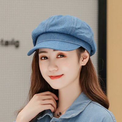 

2009 Leisure Student Denim Pure Cap Lady British&Korean Edition Spring&Autumn Duck Tongue Cap Octagonal Cap Beret Tide