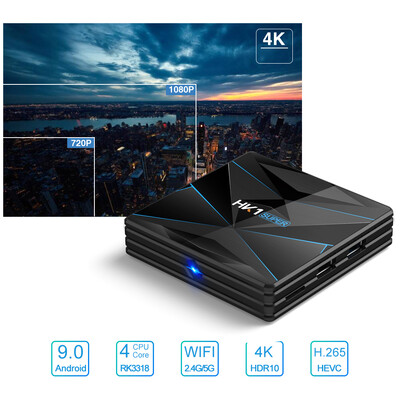 

HK1SUPER Smart Android 90 TV Box Rockchip RK3318 Quad Core 64 Bit UHD 4K VP9 H265 4GB 64GB 24G 5G WiFi BT40 HD Media Playe