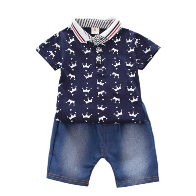 

Summer Baby Boys Short Sleeve Crown Print Tops Blouse ShirtShorts Children Casual Outfits Sets