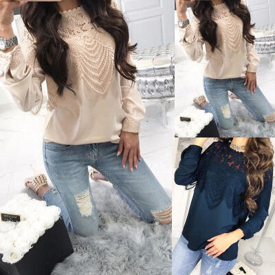 

Fashion Womens Lace Loose Long Sleeve Pullover Blouse Ladies Casual Tops