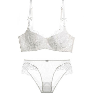 

Ladies Sexy Lingerie Thin Lace Eyelashes Push Up Half Cup Gathered Bra Underwear Set