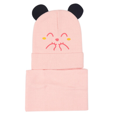 

Newborn Baby Winter Warmer Scarf Cartoon Print Hat With Ear Design Infant Boys Girls Collar Scarves Neckerchiefs Headwear Sets