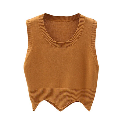 

Fashion Solid Colors Womens Sweater Knit O Neck Sleeveless Short Pullover Sweater Vest Wavy Edge Autumn Winter Warm pullover