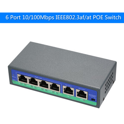 

6 Port 10100Mbps 4 POE Port&2 Up Link Power Over Ethernet Switch Adapter Complies with IEEE 8023afat Standards Support 250m Lon