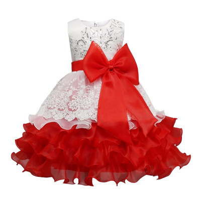 

2017 New Fashion Kids Ceremonies Party Dresses Tulle Ruffles Childrens Princess Wedding Gown Little Baby Girl Dress 4 Colors